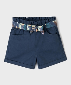 GEMO Short en coton taille haute avec ceinture à nouer fille Bleu
