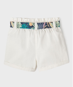 short en coton taille haute avec ceinture a nouer fille blanc shortsG692901_3