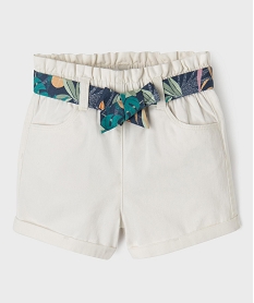 short en coton taille haute avec ceinture a nouer fille blanc shortsG692901_4