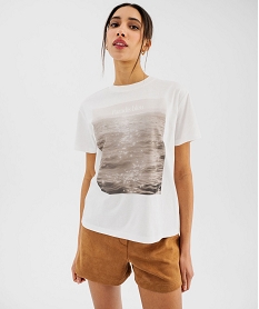 GEMO Tee-shirt manches courtes motif océan femme Beige