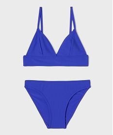 GEMO Maillot de bain 2 pièces en maille côtelée unie fille bleu standard