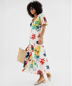 GEMO Robe longue col V à dos fantaisie et motifs femme Imprimé