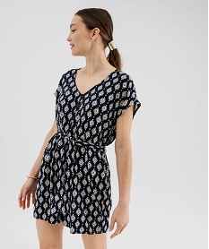 GEMO Combishort imprimé en viscose fluide femme Bleu