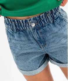 short en jean delave coupe ample et taille paper bag femme gris shortsG697701_2
