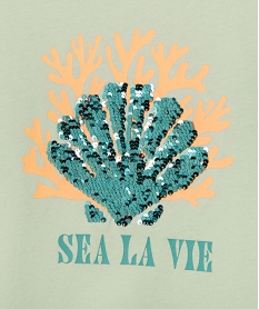 tee-shirt manches courtes avec motif en sequins reversibles fille vert tee-shirtsG701101_2