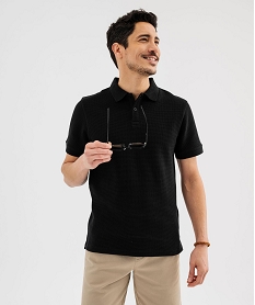 GEMO Polo manches courtes en maille nid dabeille homme noir standard