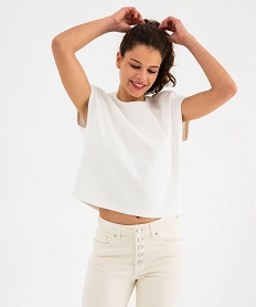 GEMO Tee-shirt sans manches en maille côtelée coupe oversize femme Beige