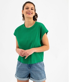 GEMO Tee-shirt sans manches en maille côtelée coupe oversize femme vert standard
