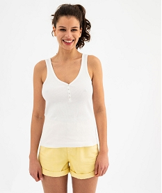 debardeur en maille cotelee avec col v boutonne femme beige debardeursG702901_4