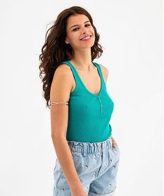 debardeur en maille cotelee avec col v boutonne femme bleu debardeursG703101_4