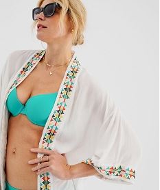 kimono de plage en viscose fluide a motifs brodes femme blanc vetements de plageG703501_2