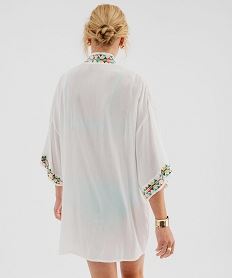 kimono de plage en viscose fluide a motifs brodes femme blanc vetements de plageG703501_3