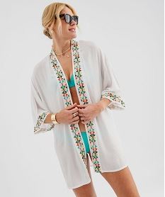 kimono de plage en viscose fluide a motifs brodes femme blanc vetements de plageG703501_4