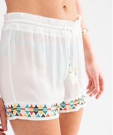 short de plage en viscose froissee brodee femme blanc vetements de plageG703601_2