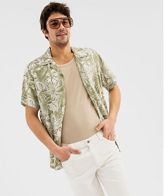 GEMO Chemise manches courtes et col cubain en viscose imprimée homme vert standard