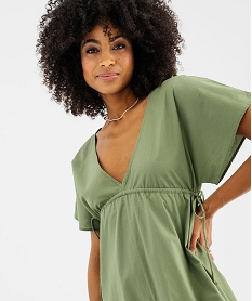 robe longue et ample a manches courtes en popeline de coton femme vertG704201_2