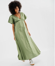 robe longue et ample a manches courtes en popeline de coton femme vertG704201_4