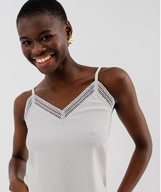 debardeur a fines bretelles en maille texturee et dentelle femme beige debardeursG704501_2