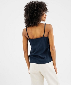 debardeur a fines bretelles en maille texturee et dentelle femme navy debardeursG704601_3