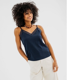 debardeur a fines bretelles en maille texturee et dentelle femme navy debardeursG704601_4