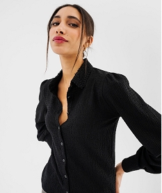 chemise manches longues en maille stretch froissee a col dentelle femme noir standard t-shirts manches longuesG705501_2