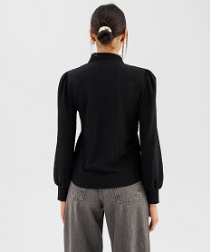 chemise manches longues en maille stretch froissee a col dentelle femme noir standard t-shirts manches longuesG705501_3