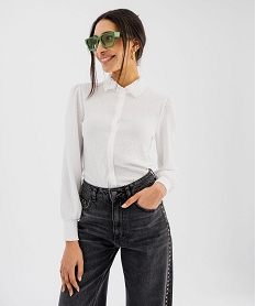 chemise manches longues en maille stretch froissee a col dentelle femme blanc chine t-shirts manches longuesG705601_2