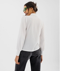 chemise manches longues en maille stretch froissee a col dentelle femme blanc chine t-shirts manches longuesG705601_3
