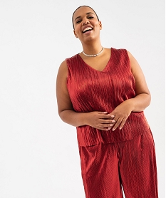 GEMO Tee-shirt sans manches en maille fluide et plissée femme grande taille Rouge