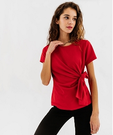 GEMO Tee-shirt manches courtes à nœud devant femme Rouge