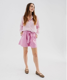 short ample a taille haute ceinturee femme rose standard shortsG711401_4