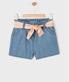 GEMO Short ample en chambray avec ceinture vichy bébé fille bleu stone