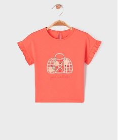 GEMO Tee-shirt manches courtes avec motif et volants bébé fille Rouge