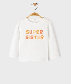 GEMO Tee-shirt manches longues à message bébé fille Blanc