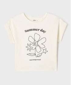 GEMO Tee-shirt manches courtes oversize à motif brodé fille blanc chine