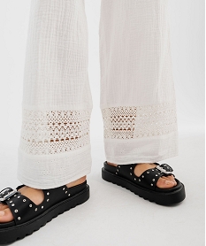 pantalon large en gaze de coton et dentelle ajouree femme blanc chine pantalonsG731801_2
