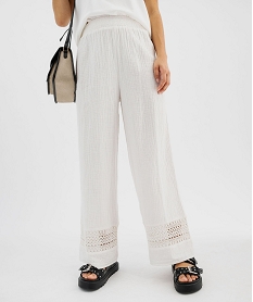 pantalon large en gaze de coton et dentelle ajouree femme blanc chine pantalonsG731801_4