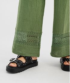 pantalon large en gaze de coton et dentelle ajouree femme kaki standard pantalonsG732101_2