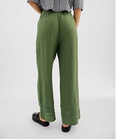 pantalon large en gaze de coton et dentelle ajouree femme kaki standard pantalonsG732101_3