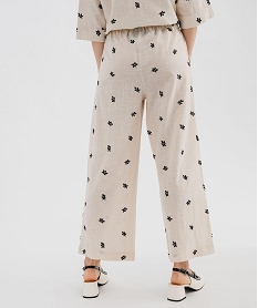 pantalon large en coton brodee a taille elastiquee imprime fleurs pantalonsG732201_3