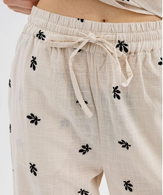 pantalon large en coton brodee a taille elastiquee imprime fleurs pantalonsG732201_4