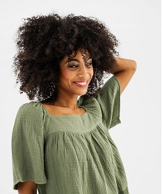 blouse en gaze de coton avec details brodes femme kaki standard blousesG732501_2