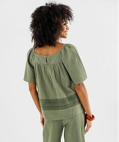 blouse en gaze de coton avec details brodes femme kaki standard blousesG732501_3
