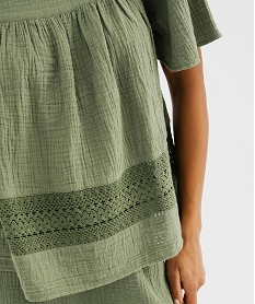 blouse en gaze de coton avec details brodes femme kaki standard blousesG732501_4