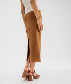 jupe longue droite en suedine extensible femme marron vifG733501_3