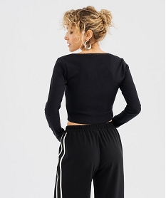 tee-shirt court a manches longues a col carre femme noir standard t-shirts manches longuesG733601_3