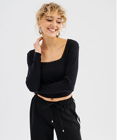 tee-shirt court a manches longues a col carre femme noir standard t-shirts manches longuesG733601_4