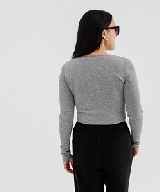 tee-shirt court a manches longues a col carre femme gris t-shirts manches longuesG733701_3