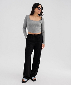 tee-shirt court a manches longues a col carre femme gris t-shirts manches longuesG733701_4