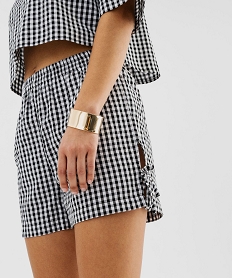short vichy en seersucker a taille elastiquee femme imprime carreaux noir shortsG736701_2